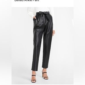 Super high waisted faux leather belted ankle pant NWT